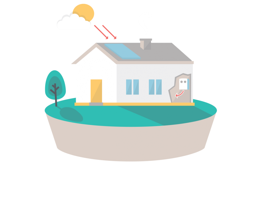 Illustration av solvärme med solfångare på ett hustak